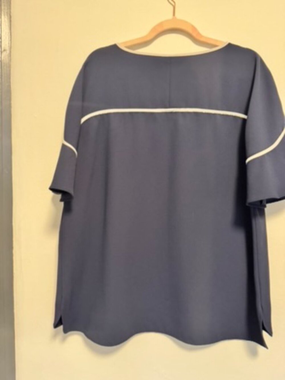 Alfani L Navy Blouse with White Trim - Picture 3 of 5